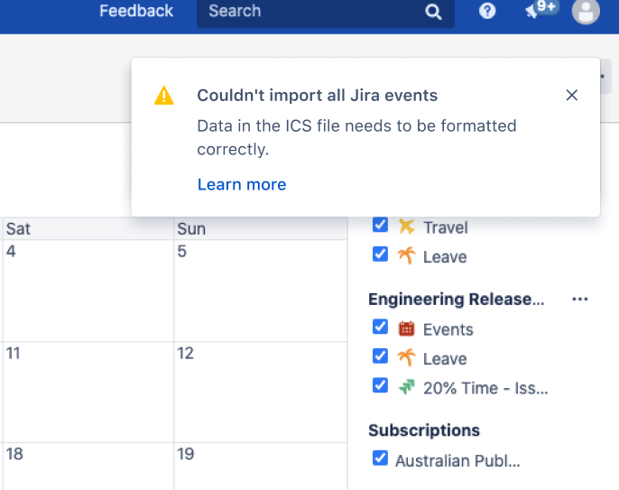 Improved Team Calendars error message